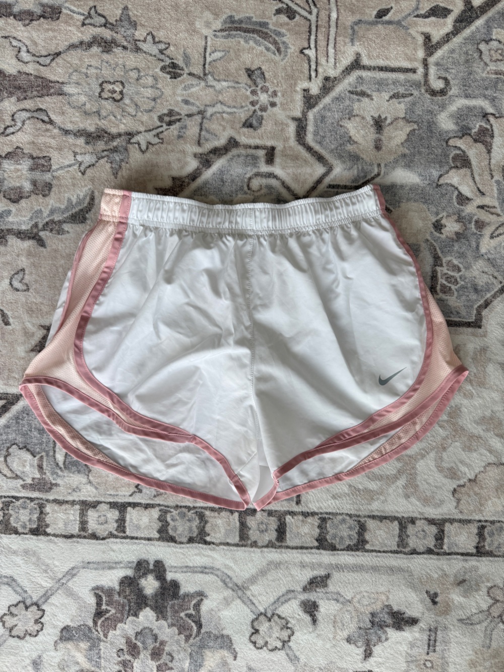Nike White Athletic Shorts with Pink Trim